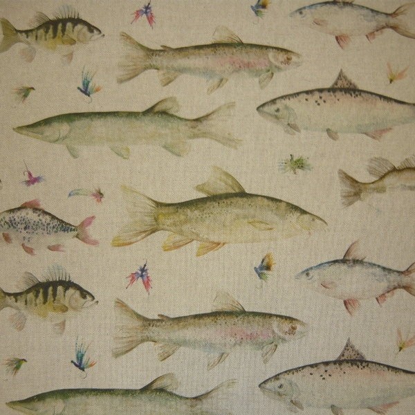River Fish Linen Fabric by Voyage Decoration - Britannia Rose