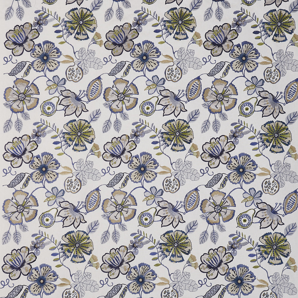 Passion Flower Indigo Fabric by Prestigious Textiles