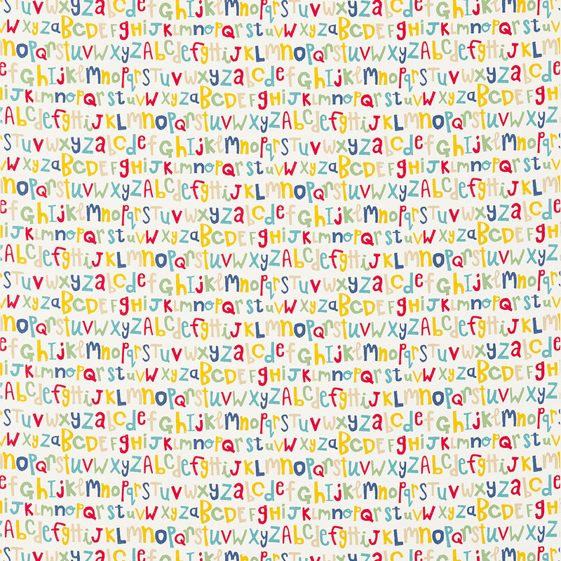 Letters Play Pistachio / Pimento / Denim Fabric by Scion