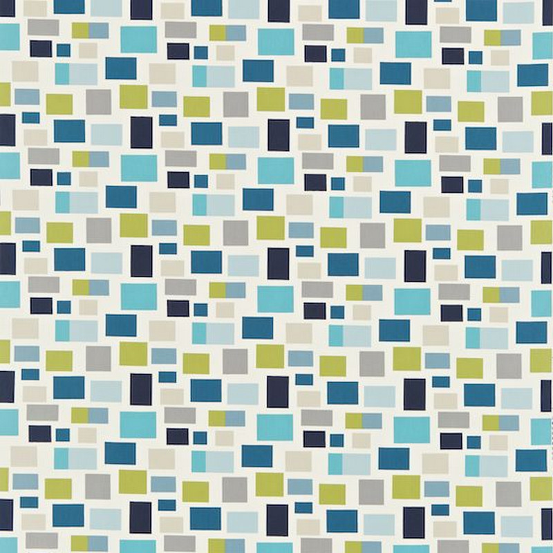 Blocks Chalk Indigo Denim And Lime Fabric by Scion