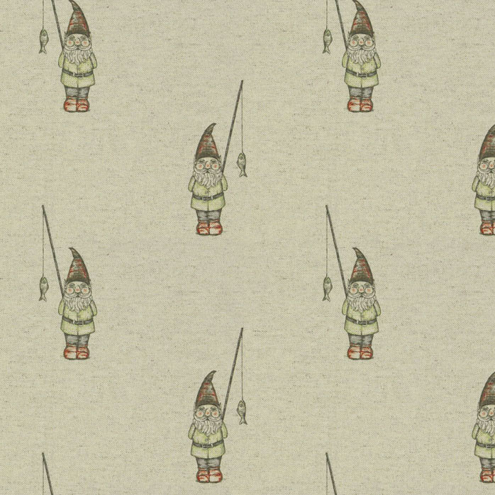 Garden Gnome Linen Fabric by Art Of The Loom