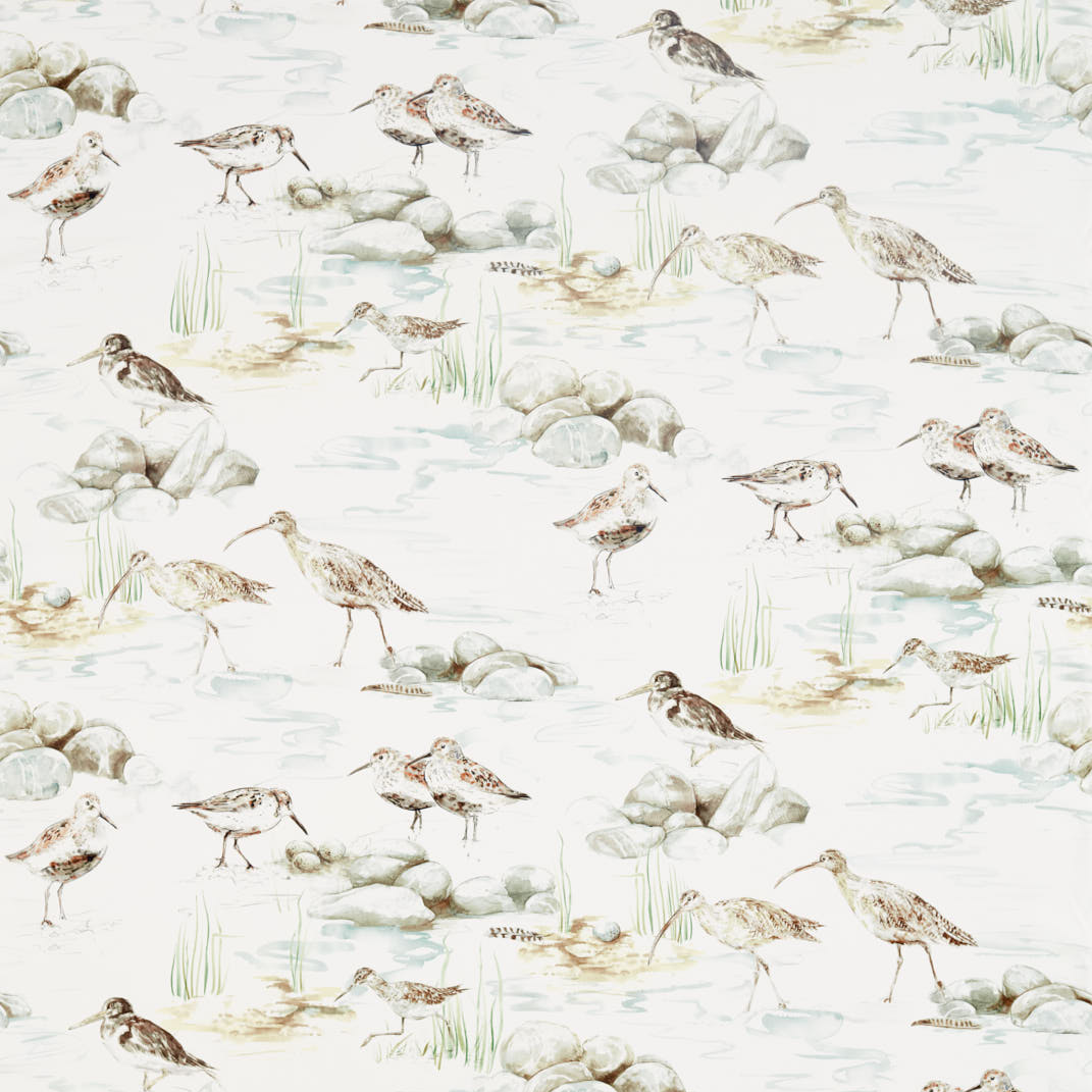 Estuary Birds Mist/Ivory Fabric by Sanderson