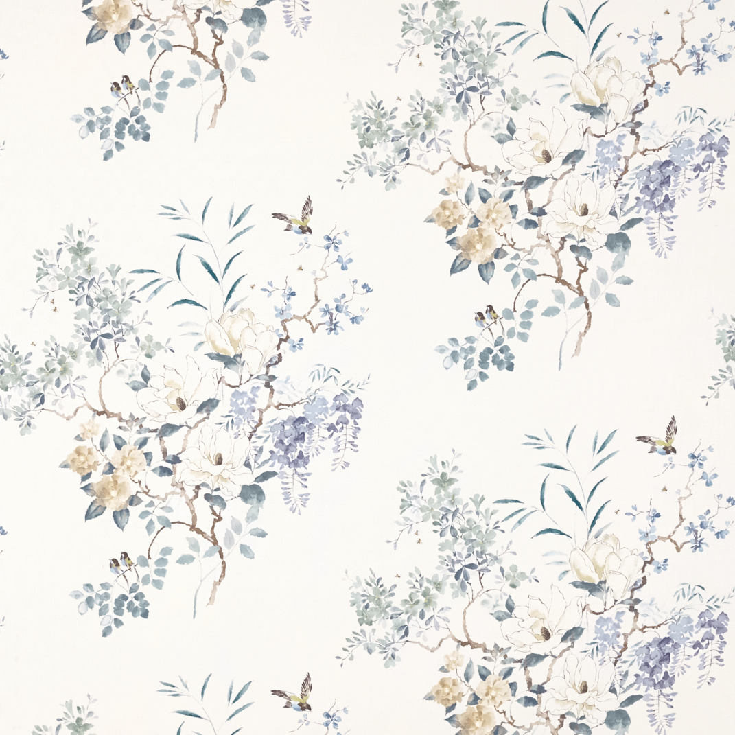 Magnolia & Blossom Mineral/Teal Fabric by Sanderson