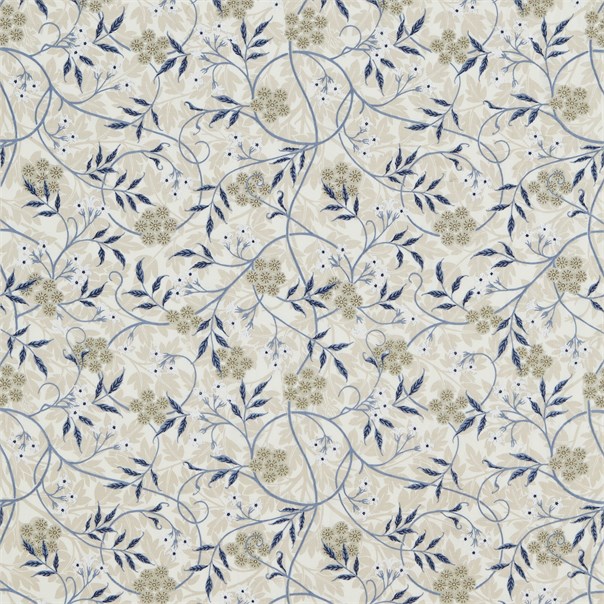 Jasmine Embroidery Ecru/Woad Fabric by William Morris & Co.