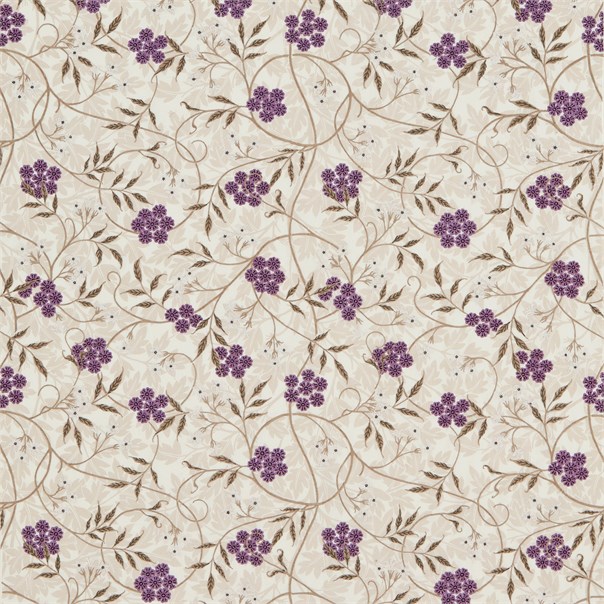 Jasmine Embroidery Aubergine/Olive Fabric by William Morris & Co.