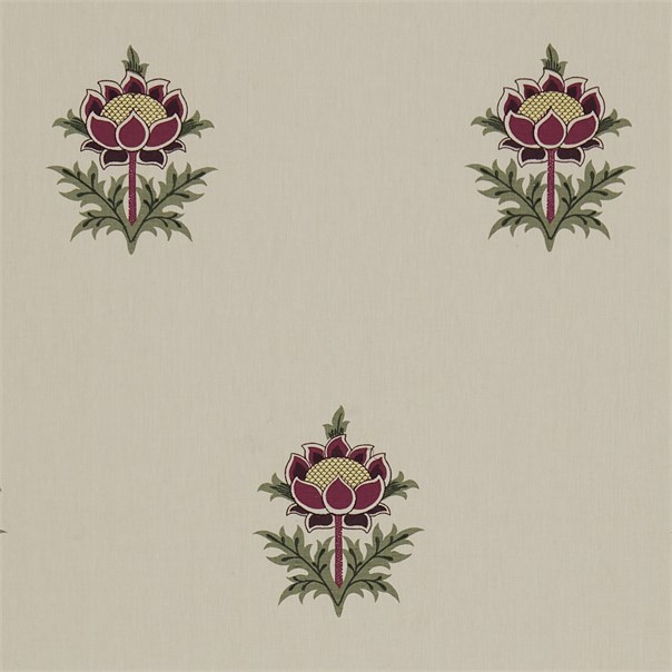 Tulip Embroidery Wine (Dark Linen) Fabric by William Morris & Co.