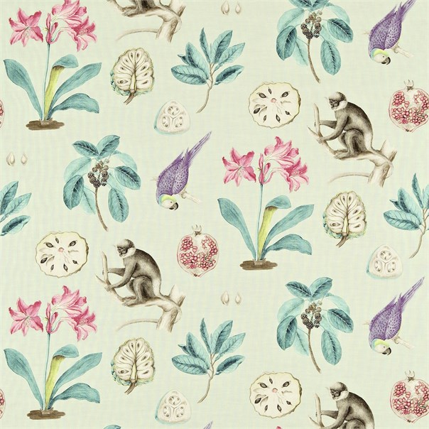 Capuchins Sea Green Fabric by Sanderson