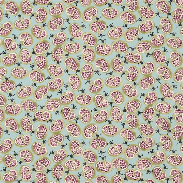 Pomegranate Duck Egg/Plum Fabric by Sanderson