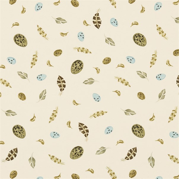 Egg & Feather Duck Egg/Ochre Fabric by Sanderson