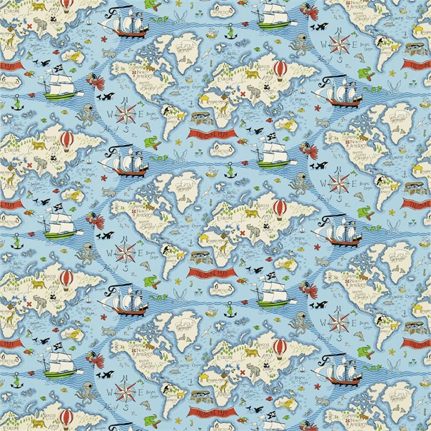 Treasure Map Sea Blue Fabric by Sanderson