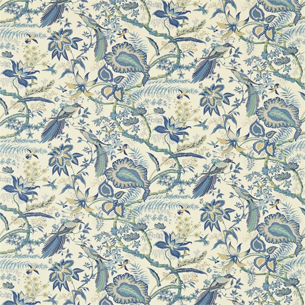 blue and cream curtain fabric