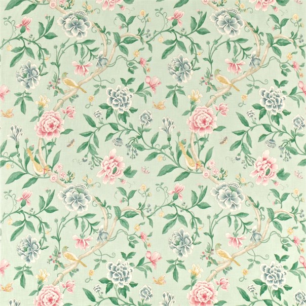 Porcelain Garden Rose/Duck Egg Fabric by Sanderson