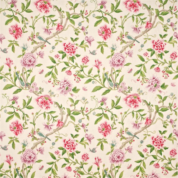 Porcelain Garden Magenta/Leaf Green Fabric by Sanderson