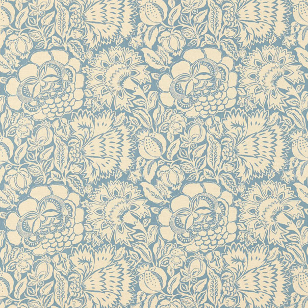 Poppy Damask Indigo/Natural Fabric by Sanderson