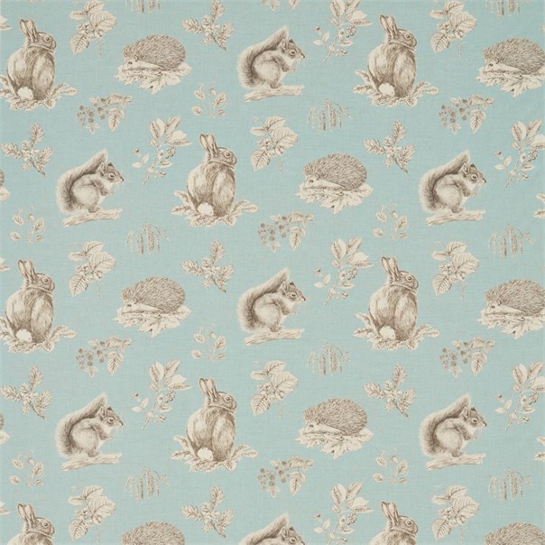 Squirrel & Hedgehog Sky Blue/Pebble Fabric by Sanderson