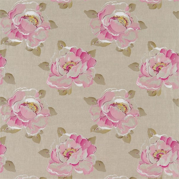 Vanessa Embroidery Pink/Linen Fabric by Sanderson