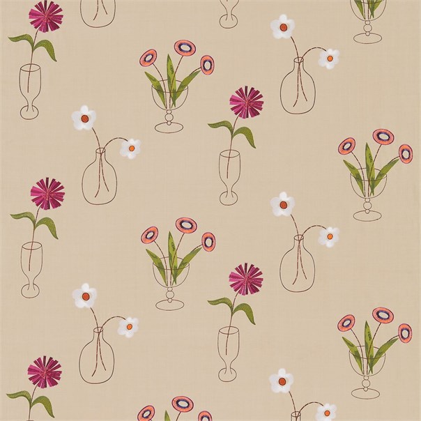 Cut Flowers Fuchsia/Linen Fabric by Sanderson