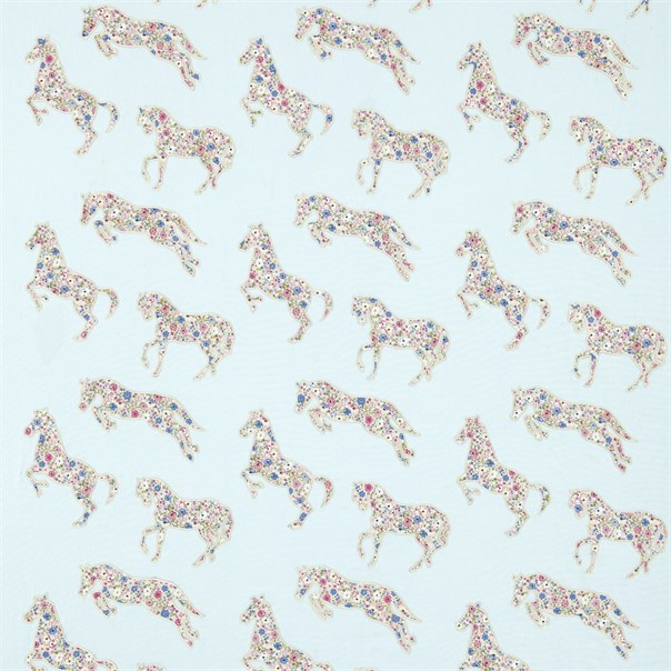 Pretty Ponies Chintz/Blue Fabric by Sanderson