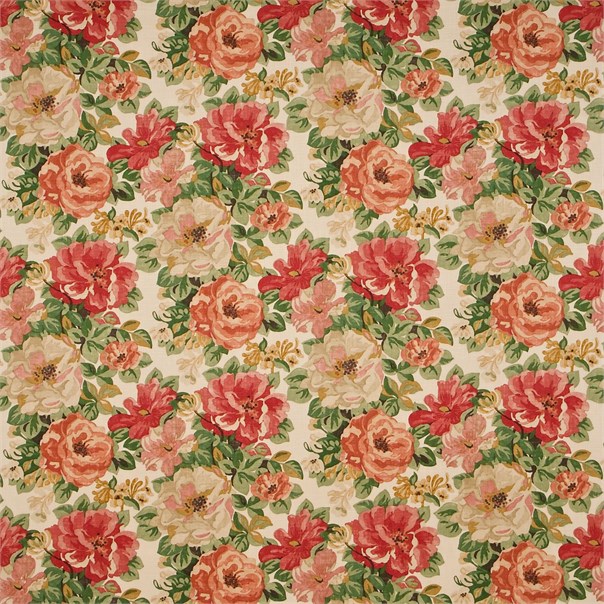 Midsummer Rose Red/Green Fabric by Sanderson