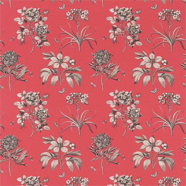 Etchings & Roses Coral/Metallic Fabric by Sanderson