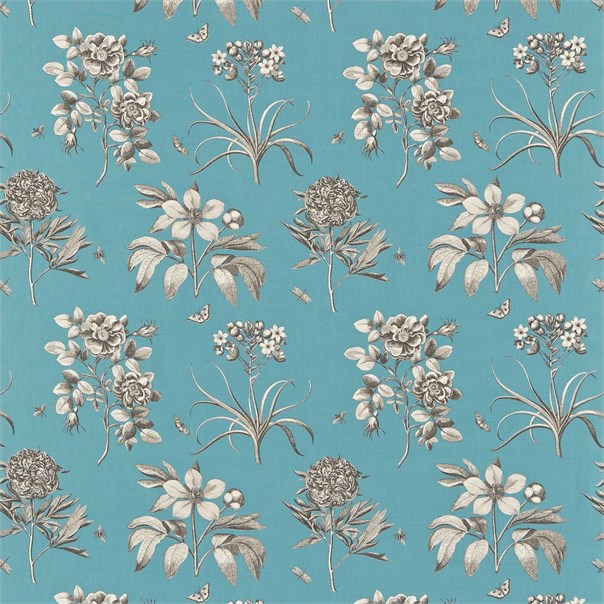 Etchings & Roses Pale Cobalt Metallic Fabric by Sanderson