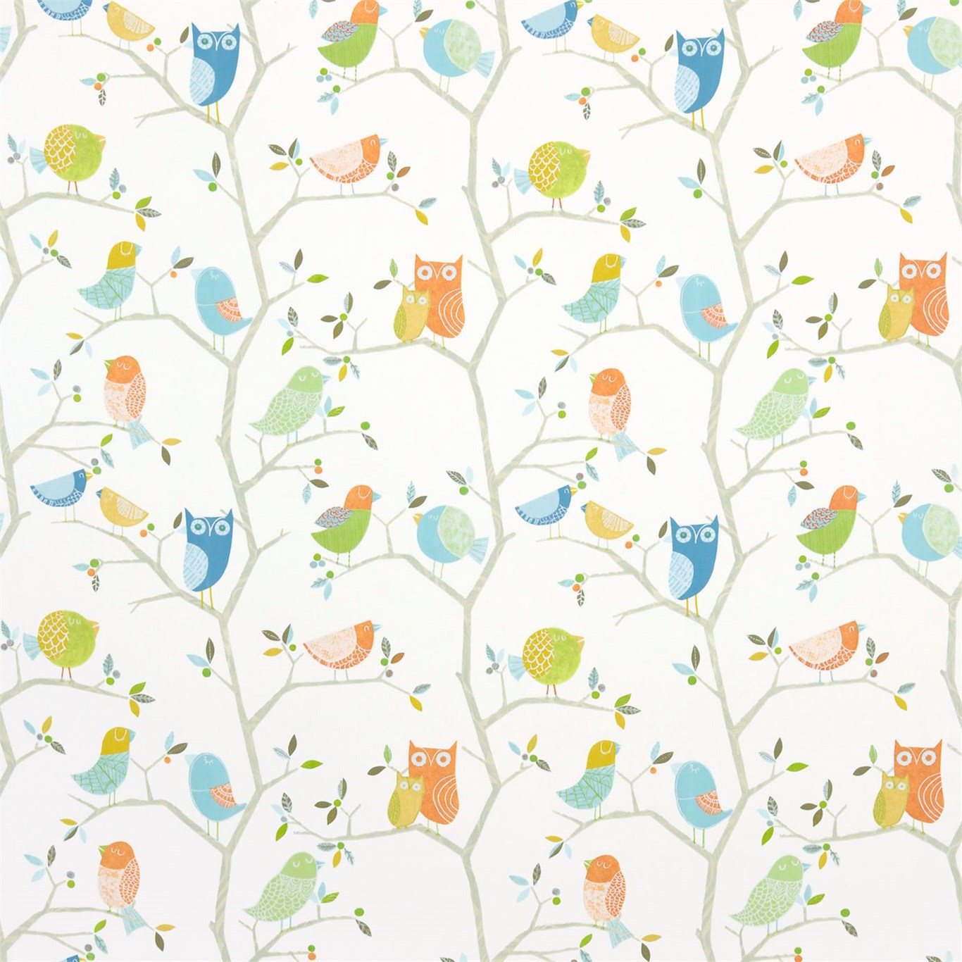 What A Hoot Aqua Tangerine Apple and Natural Fabric by Harlequin