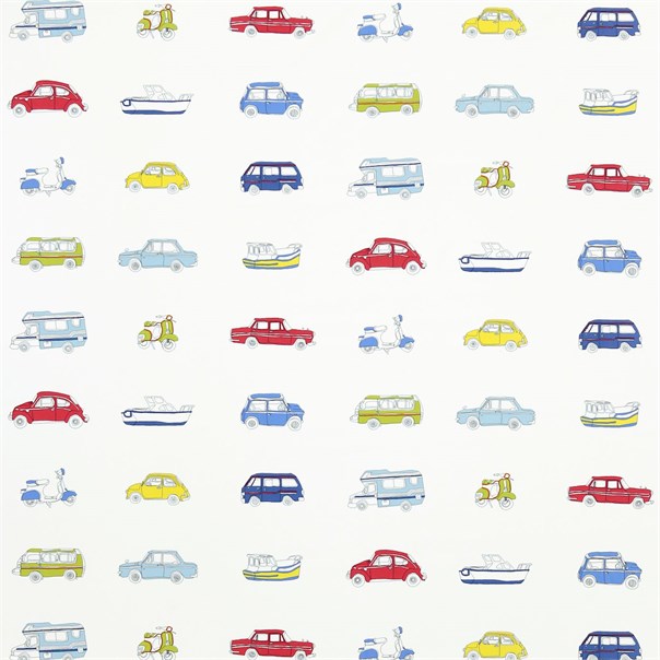 Go Go Retro Strawberry Sky Blue Lemon and Natural Fabric by Harlequin