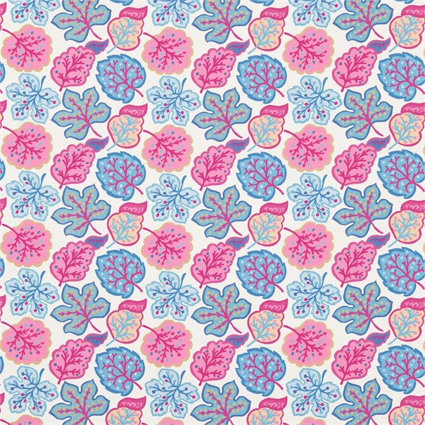 Jewel Leaves Raspberry/Blue Fabric by Sanderson