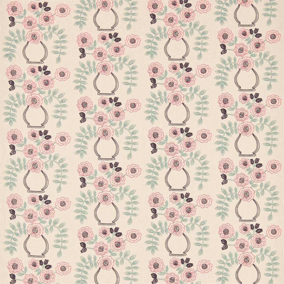 Flower Pot Coral/Celadon Fabric by Sanderson