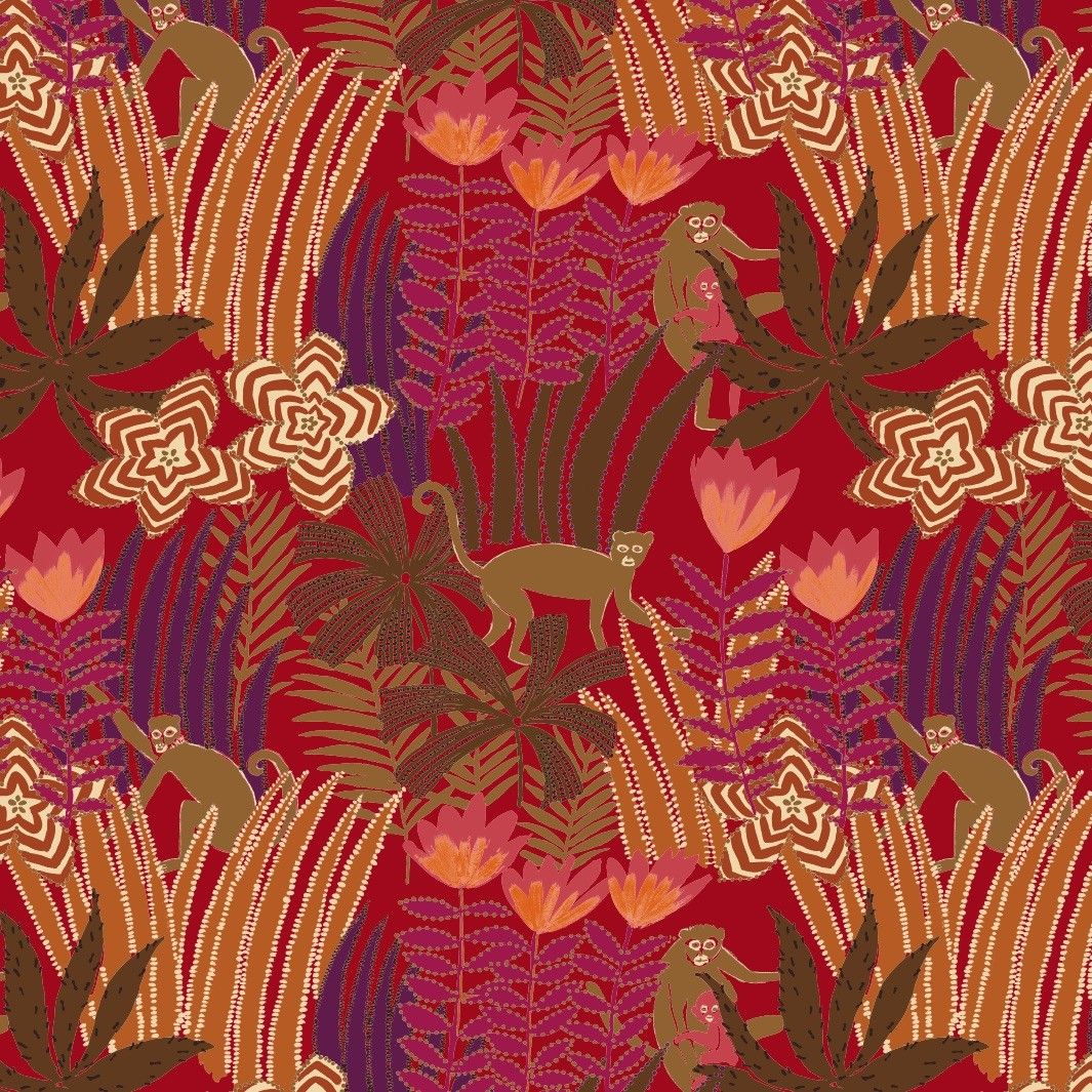 Jungle Soft Linen Red Fabric by Edinburgh Weavers - Britannia Rose