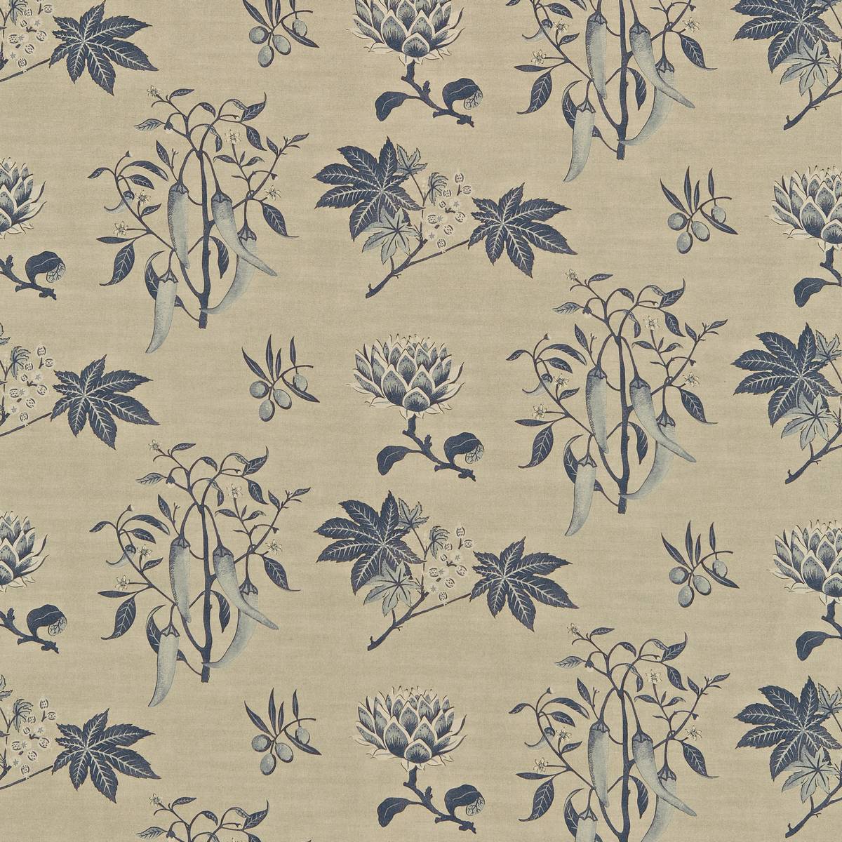 Chilli Peppers Indigo/Linen Fabric by Zoffany