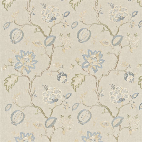 Hadham Embroidery Cornflower Blue/Linen Fabric by Sanderson