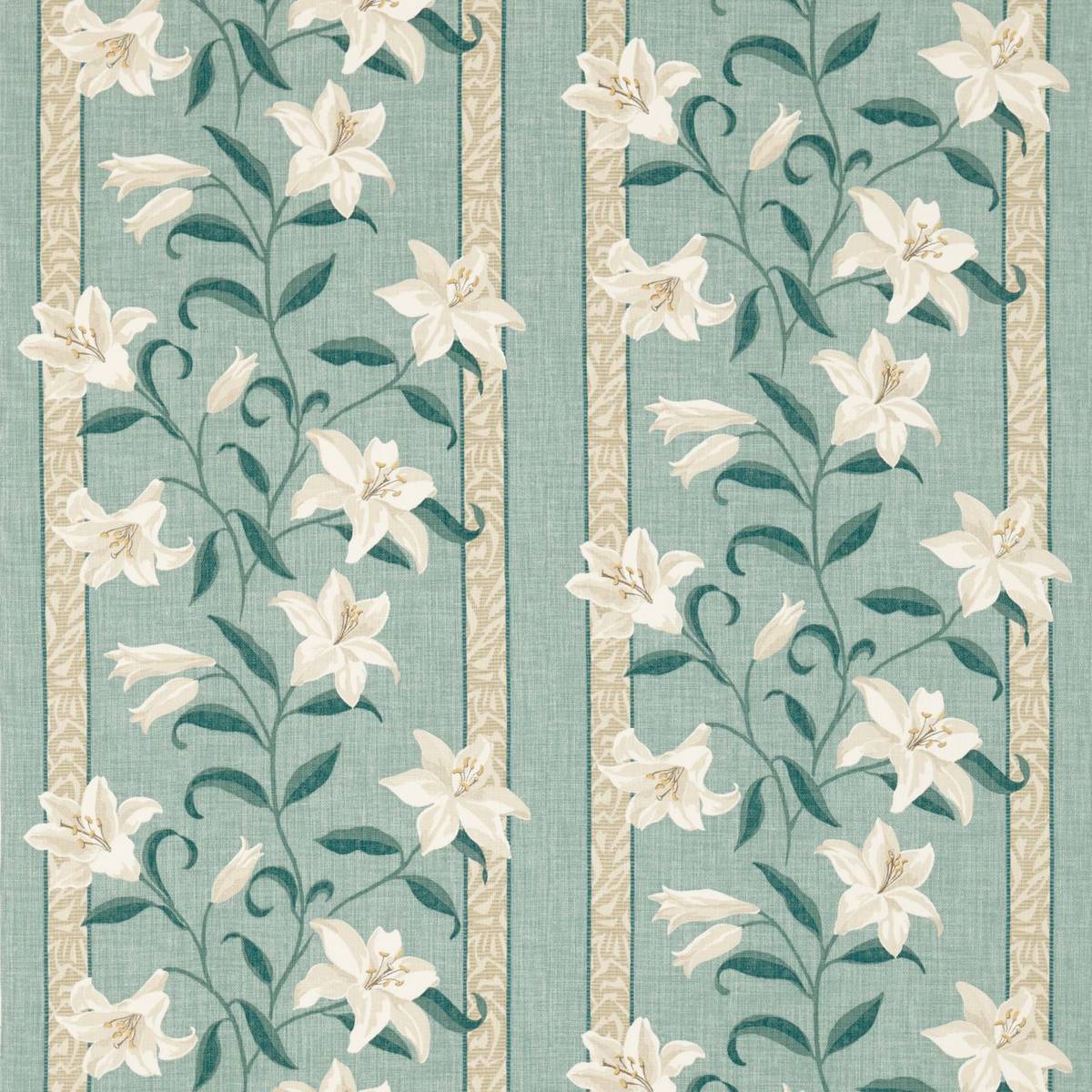 Lilium Aqua/Natural Fabric by Sanderson