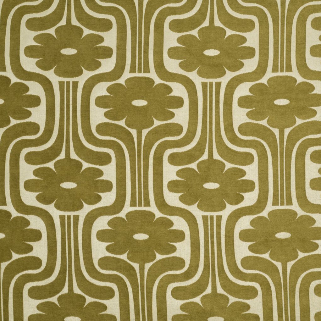 Woven Climbing Daisy Yellow Olive Fabric by Orla Kiely