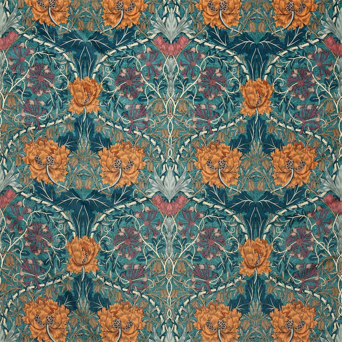 Honeysuckle And Tulip Velvet Woad/Mulberry by William Morris & Co. - Made to Measure Curtains 