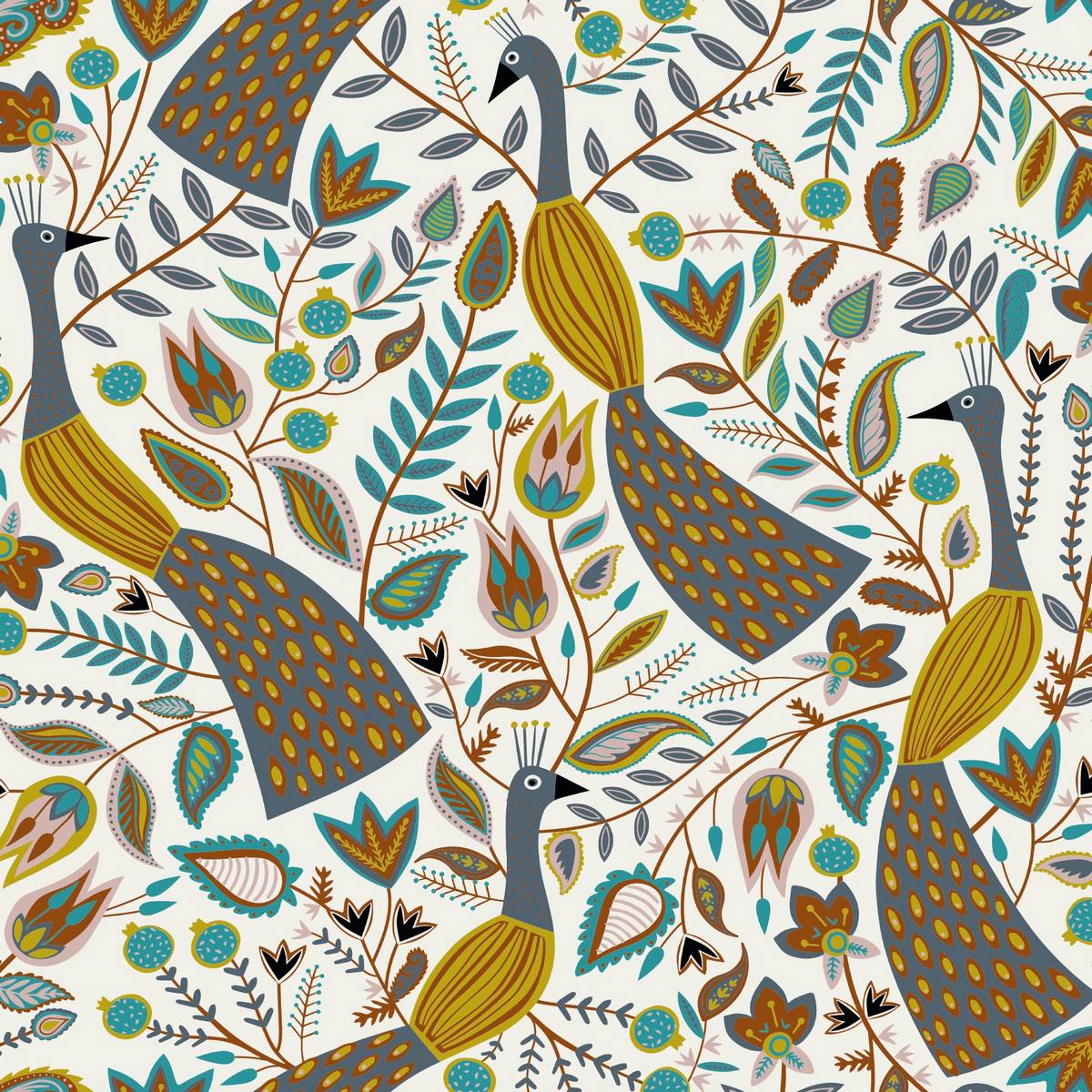 Peacock Ochre Fabric by Fryetts