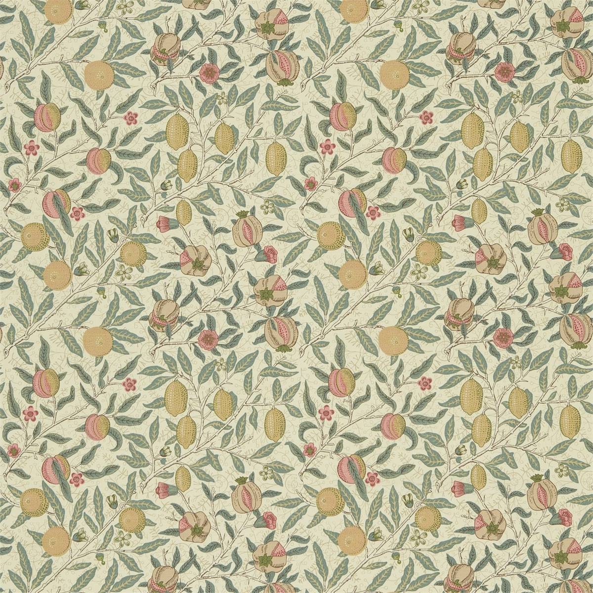Fruit Cream/Teal Fabric by William Morris & Co.