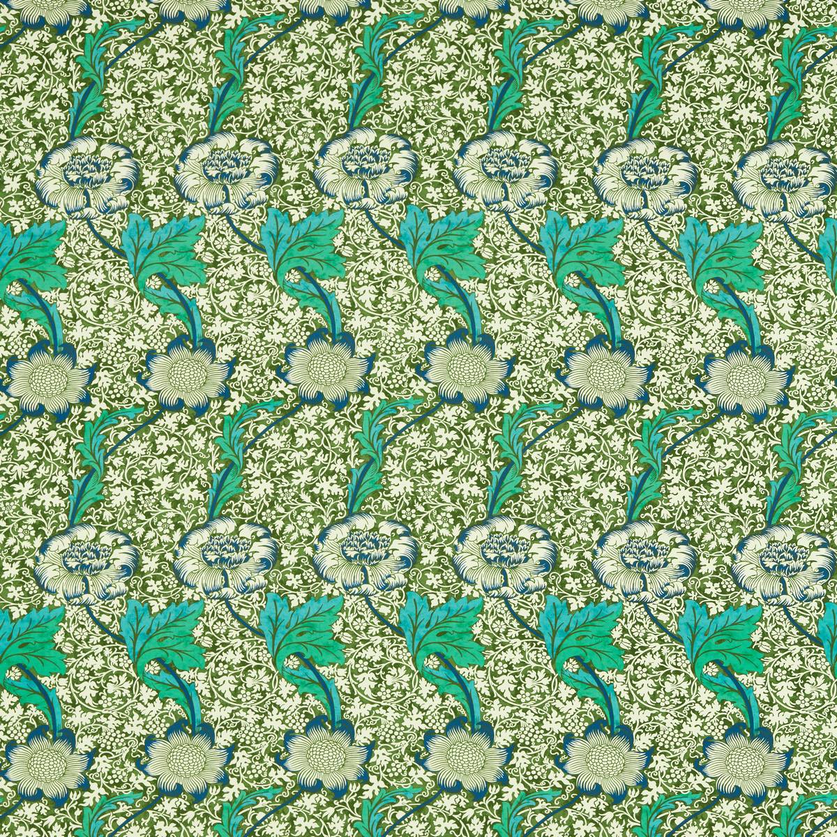 Kennet Olive/Turquoise Fabric by William Morris & Co.
