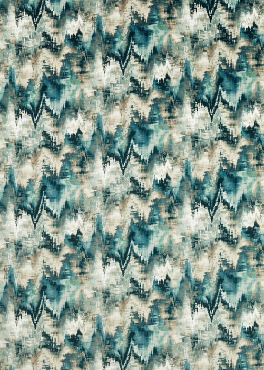 Distortion Adriatic/Ink/Parchment Fabric by Harlequin