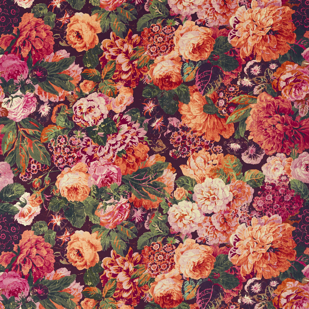 Very Rose and Peony Wild Plum Fabric by Sanderson