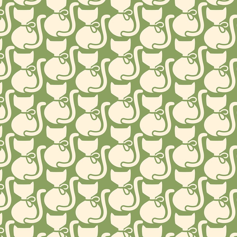 Callie Cat Sage Fabric by Orla Kiely