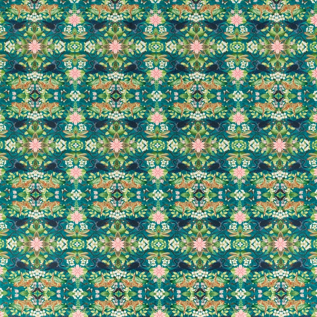 Wonderlust Tea Story Teal Velvet Fabric by Clarke & Clarke