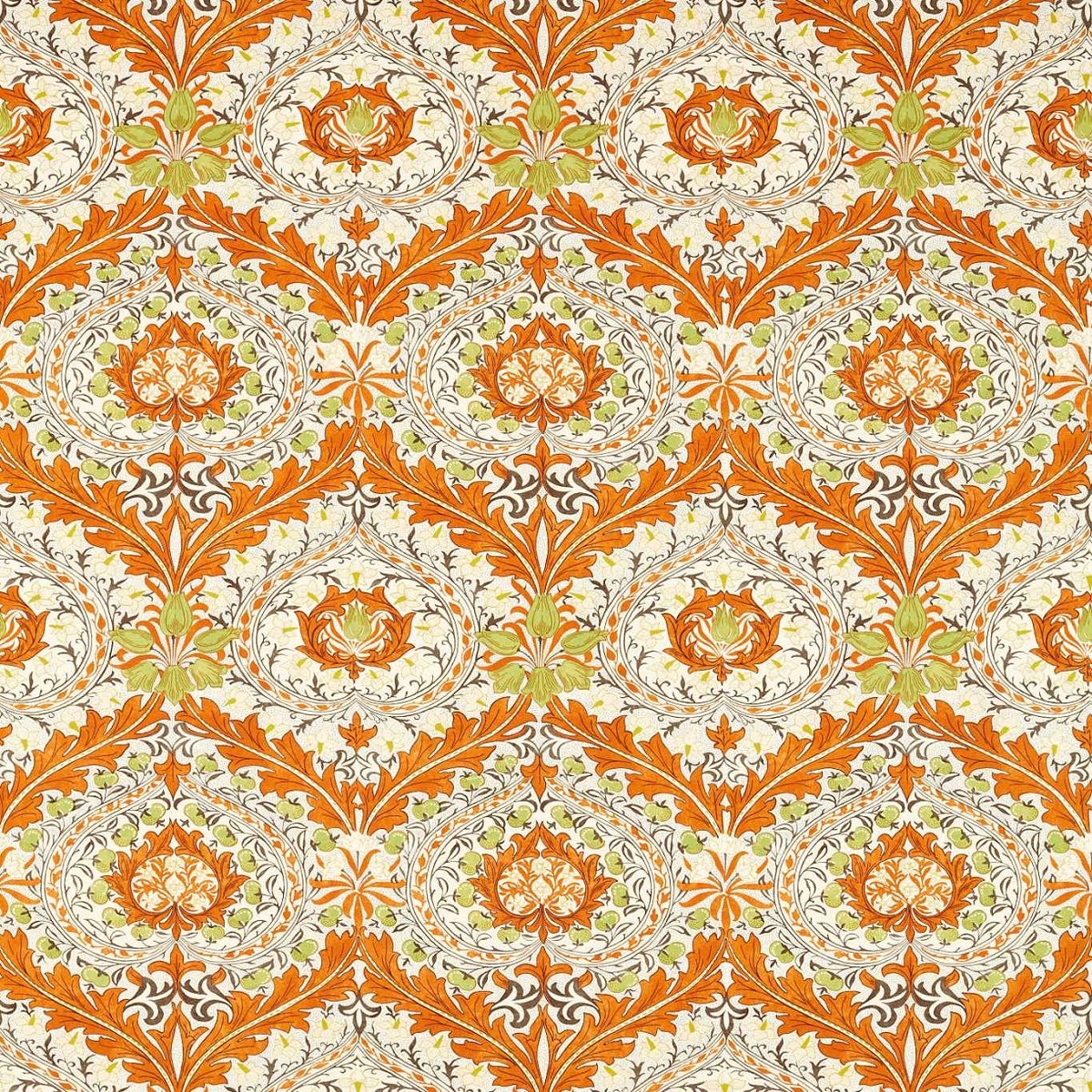 Merton Burnt Orange/Chartreuse Fabric by William Morris & Co.