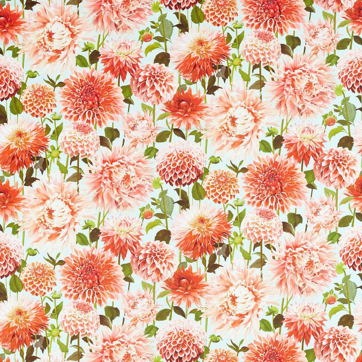 Dahlia Coral/Fig Leaf/Sky Fabric by Harlequin