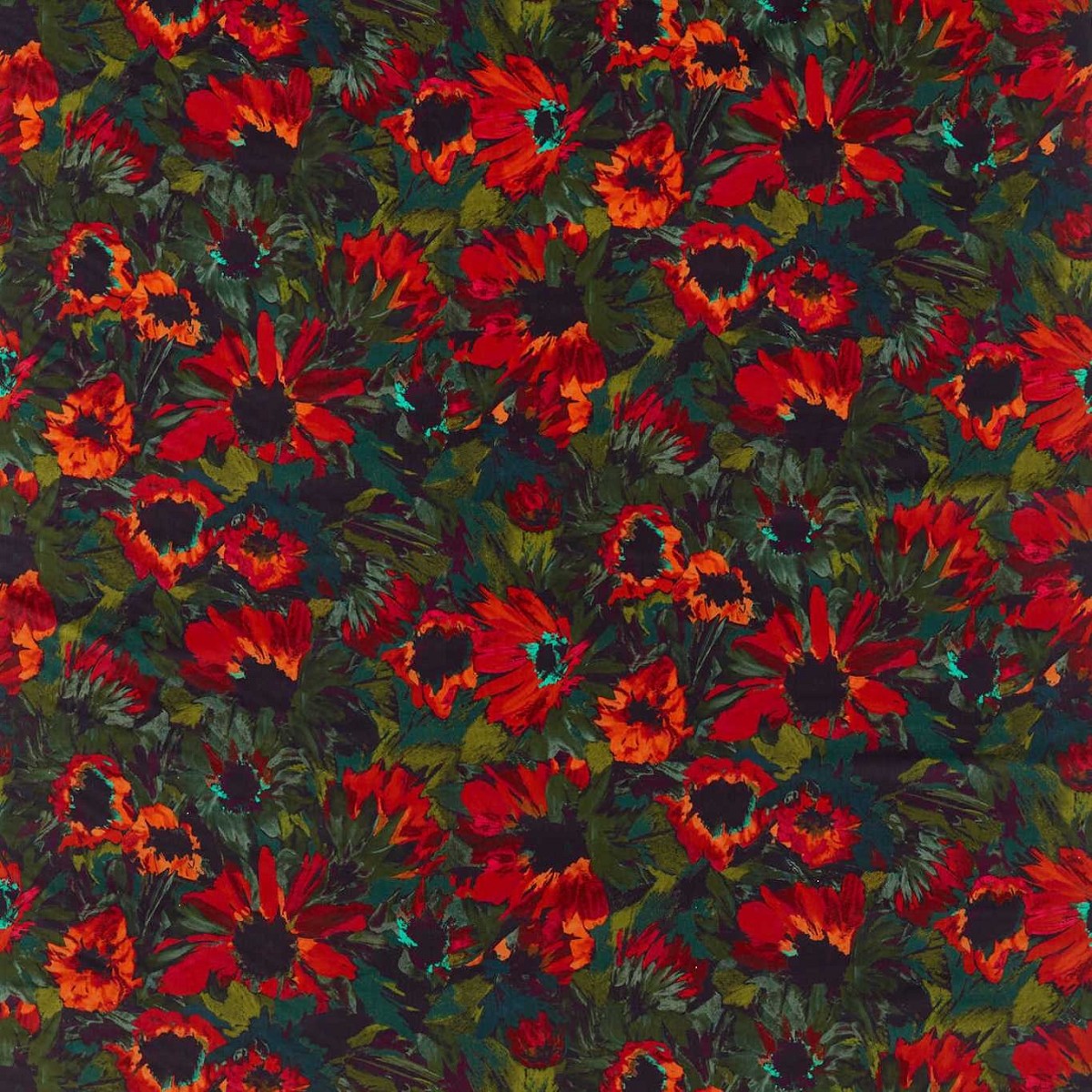 Helianthus Vermillion/Harissa/Fig Leaf Fabric by Harlequin