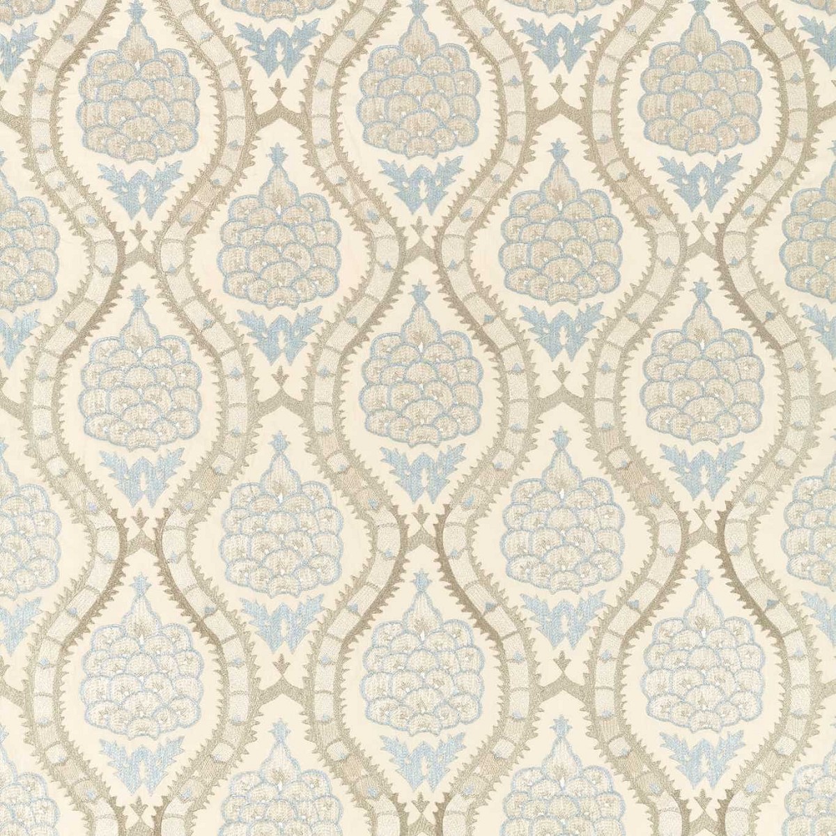 Anar Trellis Stockholm Blue / Platinum Grey Fabric by Zoffany