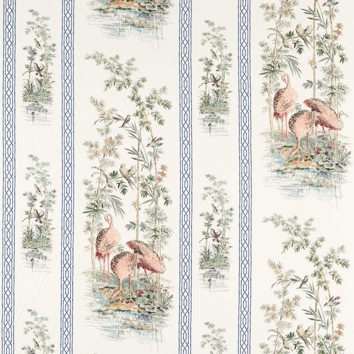 Storks & Thrushes Tuscan Pink / Cobalt Fabric by Zoffany