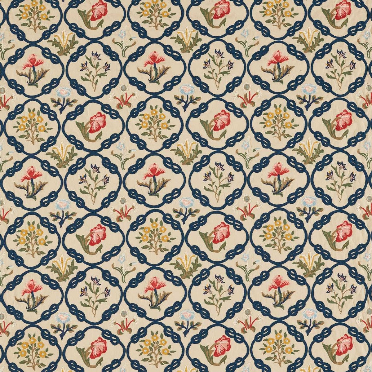 Mays Coverlet Indigo/Rose Fabric by William Morris & Co.