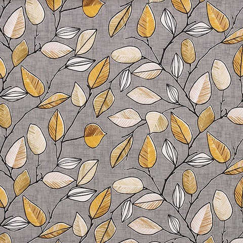 Jardin Leaf Ochre Fabric by Fryetts