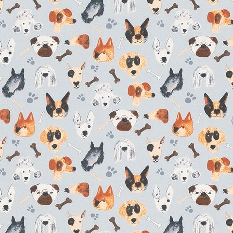 Portrait Pups Seafoam Fabric by Fryetts